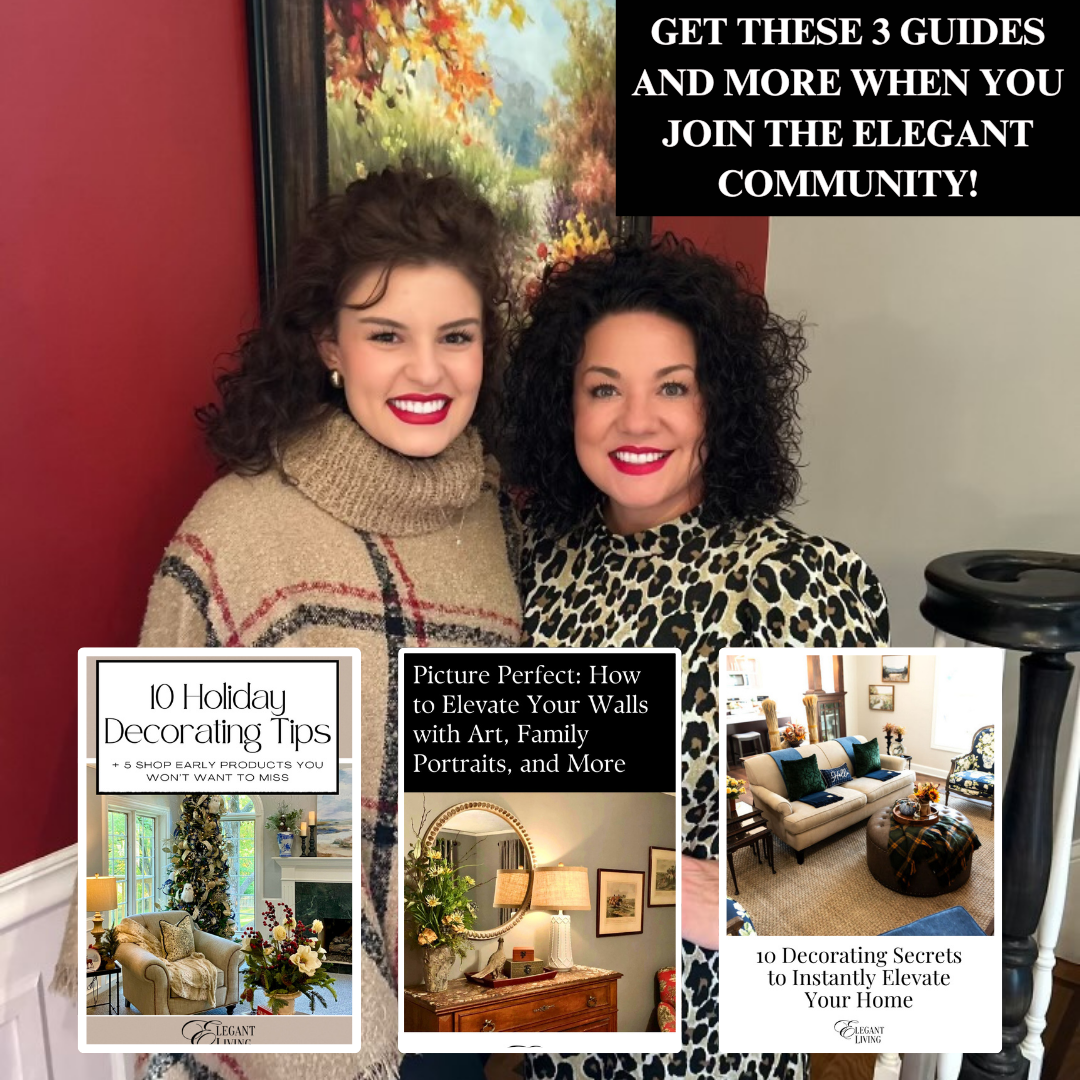 Women posing in front of graphics that show the decorating guides included as part of the Elegant Community membership.