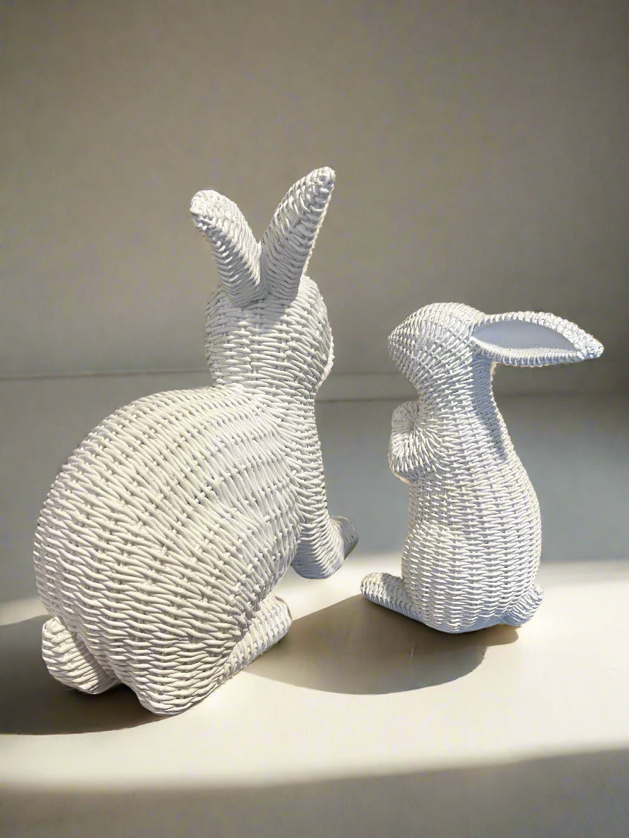 White Wicker Bunny Set