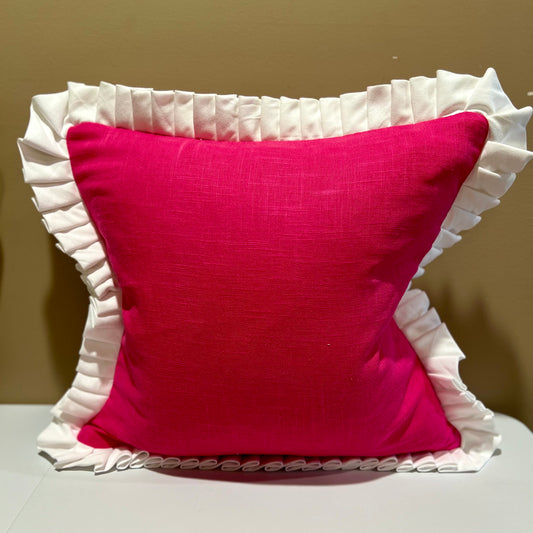 Hot Pink & White Frilled Ribbon Custom Pillow