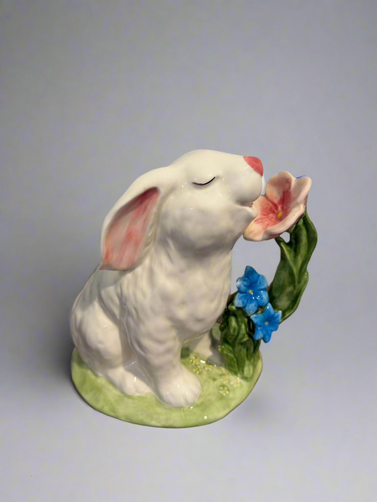 Rabbit Figurine Smelling Flowers